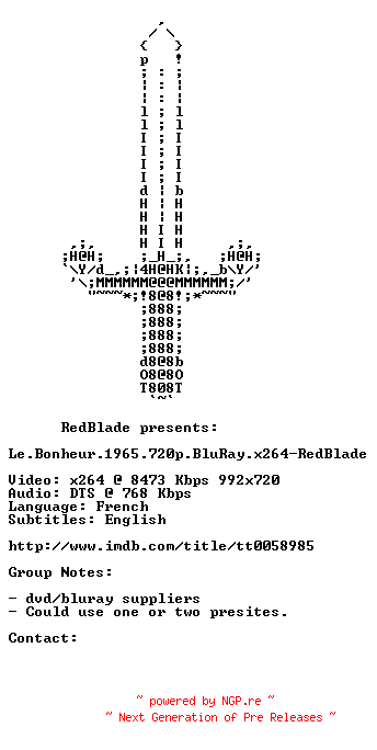 NFO for the release Le.Bonheur.1965.720p.BluRay.x264-RedBlade by RedBlade