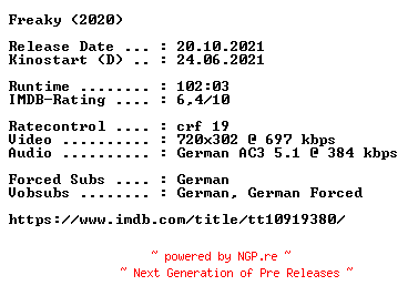 NFO for the release Freaky.German.2020.AC3.BDRip.x264-COiNCiDENCE by COiNCiDENCE