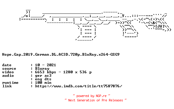 NFO for the release Hope.Gap.2019.German.DL.AC3D.720p.BluRay.x264-GSG9 by GSG9