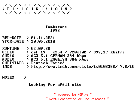 NFO for the release Tombstone.German.1993.DL.BDRiP.x264.iNTERNAL-FiSSiON by FiSSiON