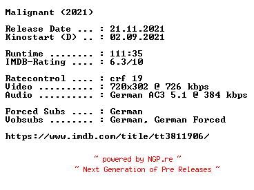 NFO for the release Malignant.German.2021.AC3.BDRip.x264-COiNCiDENCE by COiNCiDENCE