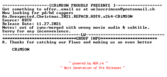 NFO for the release An.Unexpected.Christmas.2021.REPACK.HDTV.x264-CRiMSON by CRiMSON