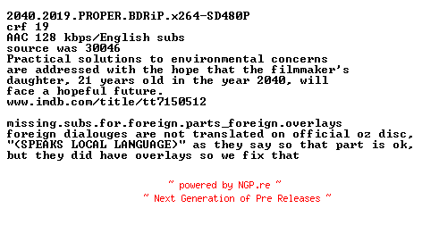 NFO for the release 2040.2019.PROPER.BDRiP.x264-SD480P by SD480P