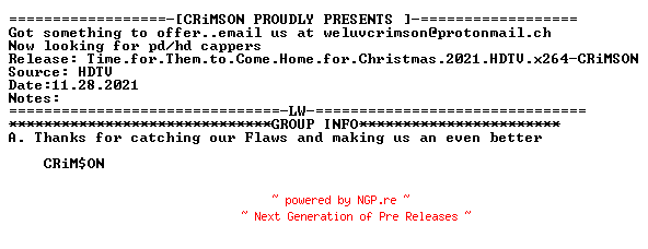 NFO for the release Time.for.Them.to.Come.Home.for.Christmas.2021.HDTV.x264-CRiMSON by CRiMSON