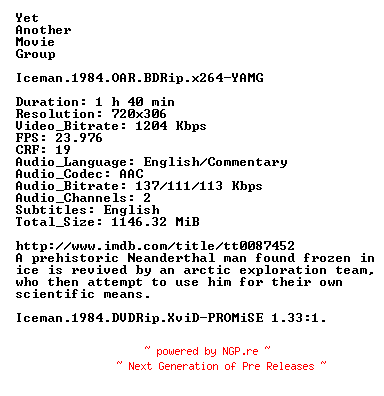 NFO for the release Iceman.1984.OAR.BDRip.x264-YAMG by YAMG