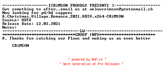 NFO for the release A.Christmas.Village.Romance.2021.HDTV.x264-CRiMSON by CRiMSON