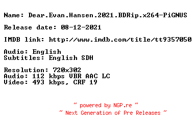 NFO for the release Dear.Evan.Hansen.2021.BDRip.x264-PiGNUS by PiGNUS
