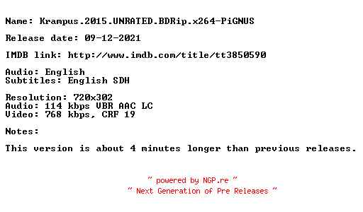 NFO for the release Krampus.2015.UNRATED.BDRip.x264-PiGNUS by PiGNUS