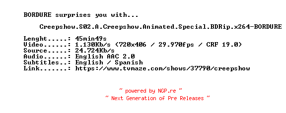 NFO for the release Creepshow.S02.A.Creepshow.Animated.Special.BDRip.x264-BORDURE by BORDURE