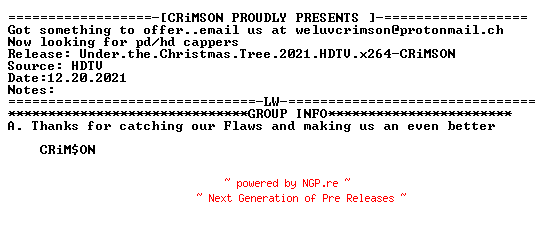 NFO for the release Under.the.Christmas.Tree.2021.HDTV.x264-CRiMSON by CRiMSON
