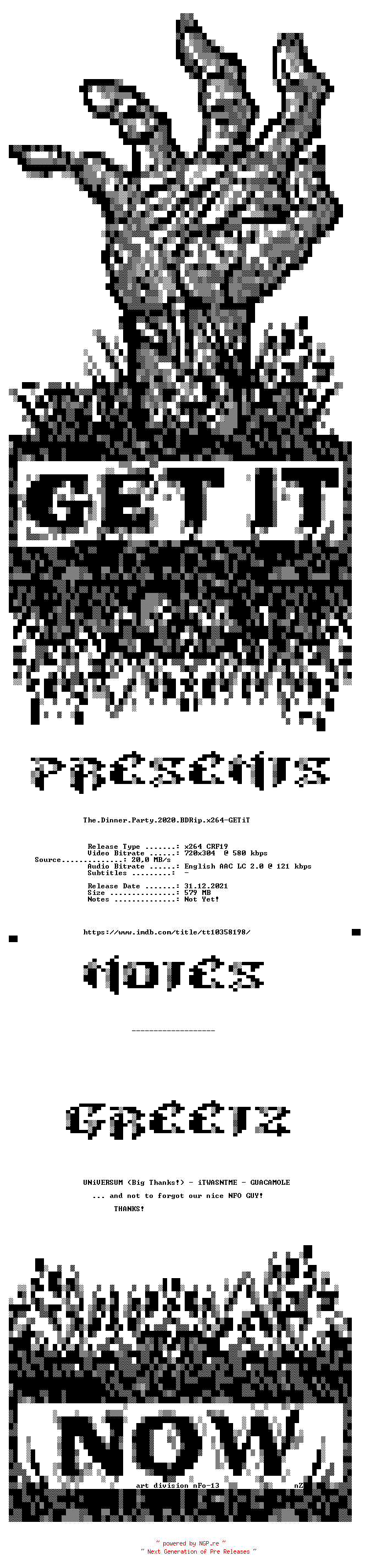 NFO for the release The.Dinner.Party.2020.BDRip.x264-GETiT by GETiT