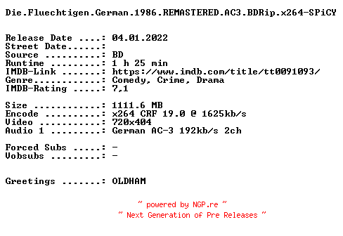 NFO for the release Die.Fluechtigen.German.1986.REMASTERED.AC3.BDRip.x264-SPiCY by SPiCY