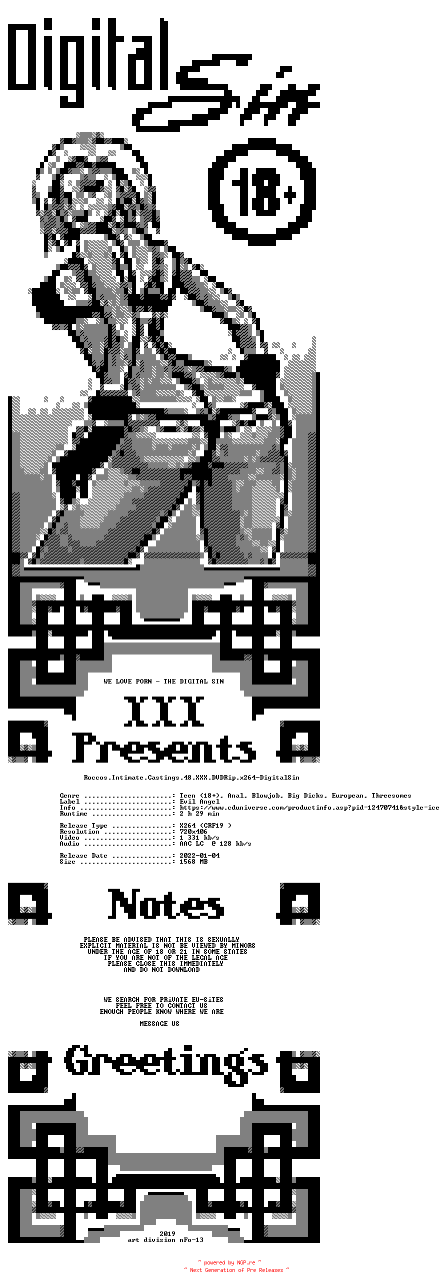 NFO for the release Roccos.Intimate.Castings.48.XXX.DVDRip.x264-DigitalSin by DigitalSin