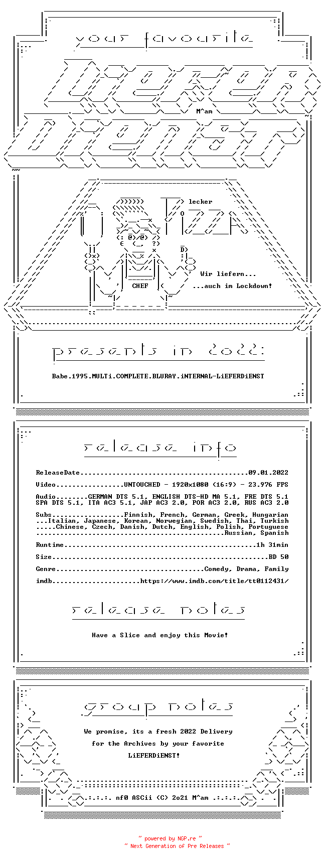 NFO for the release Babe.1995.MULTi.COMPLETE.BLURAY.iNTERNAL-LiEFERDiENST by LiEFERDiENST