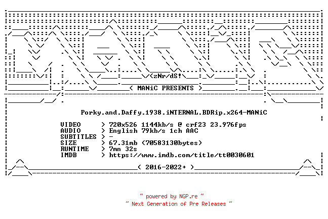 NFO for the release Porky.and.Daffy.1938.iNTERNAL.BDRip.x264-MANiC by MANiC