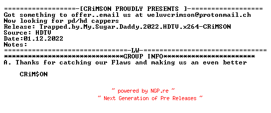 NFO for the release Trapped.by.My.Sugar.Daddy.2022.HDTV.x264-CRiMSON by CRiMSON