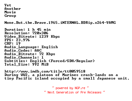 NFO for the release None.But.the.Brave.1965.iNTERNAL.BDRip.x264-YAMG by YAMG