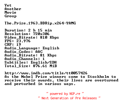 NFO for the release The.Prize.1963.BDRip.x264-YAMG by YAMG