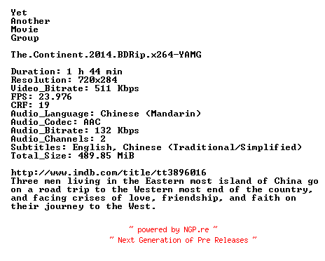 NFO for the release The.Continent.2014.BDRip.x264-YAMG by YAMG