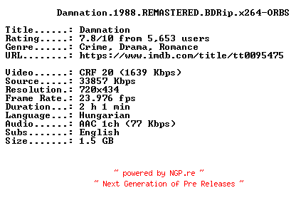 NFO for the release Damnation.1988.REMASTERED.BDRip.x264-ORBS by ORBS