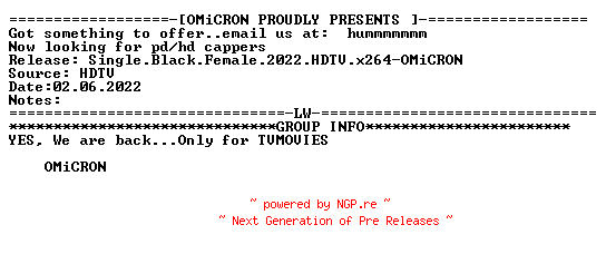 NFO for the release Single.Black.Female.2022.HDTV.x264-OMiCRON by OMiCRON
