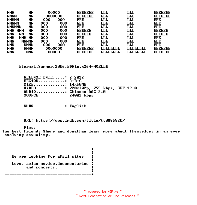 NFO for the release Eternal.Summer.2006.iNTERNAL.BDRip.x264-NOELLE by NOELLE