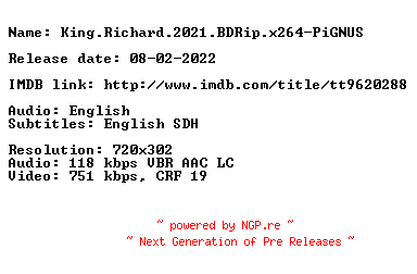 NFO for the release King.Richard.2021.BDRip.x264-PiGNUS by PiGNUS