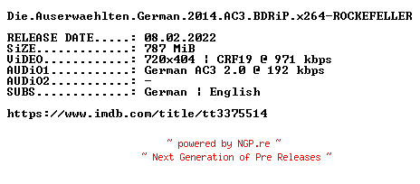 NFO for the release Die.Auserwaehlten.German.2014.AC3.BDRiP.x264-ROCKEFELLER by ROCKEFELLER