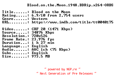 NFO for the release Blood.on.the.Moon.1948.BDRip.x264-ORBS by ORBS