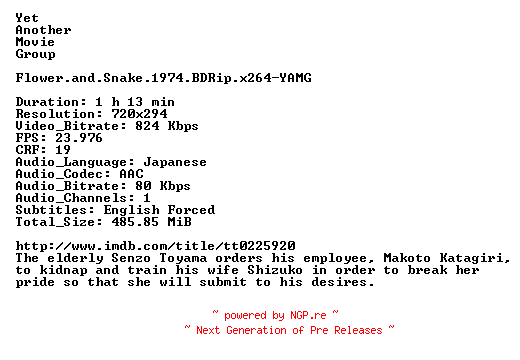 NFO for the release Flower.and.Snake.1974.BDRip.x264-YAMG by YAMG