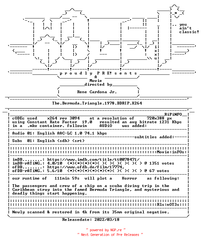 NFO for the release The.Bermuda.Triangle.1978.BDRIP.X264-WATCHABLE by WATCHABLE