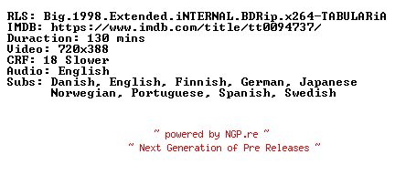NFO for the release Big.1998.Extended.iNTERNAL.BDRip.x264-TABULARiA by TABULARiA