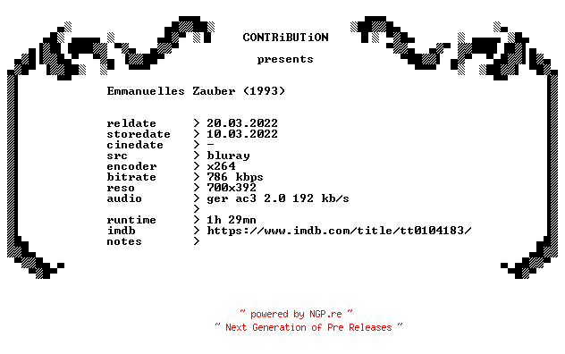 NFO for the release Emmanuelles.Zauber.1993.German.BDRip.x264-CONTRiBUTiON by CONTRiBUTiON