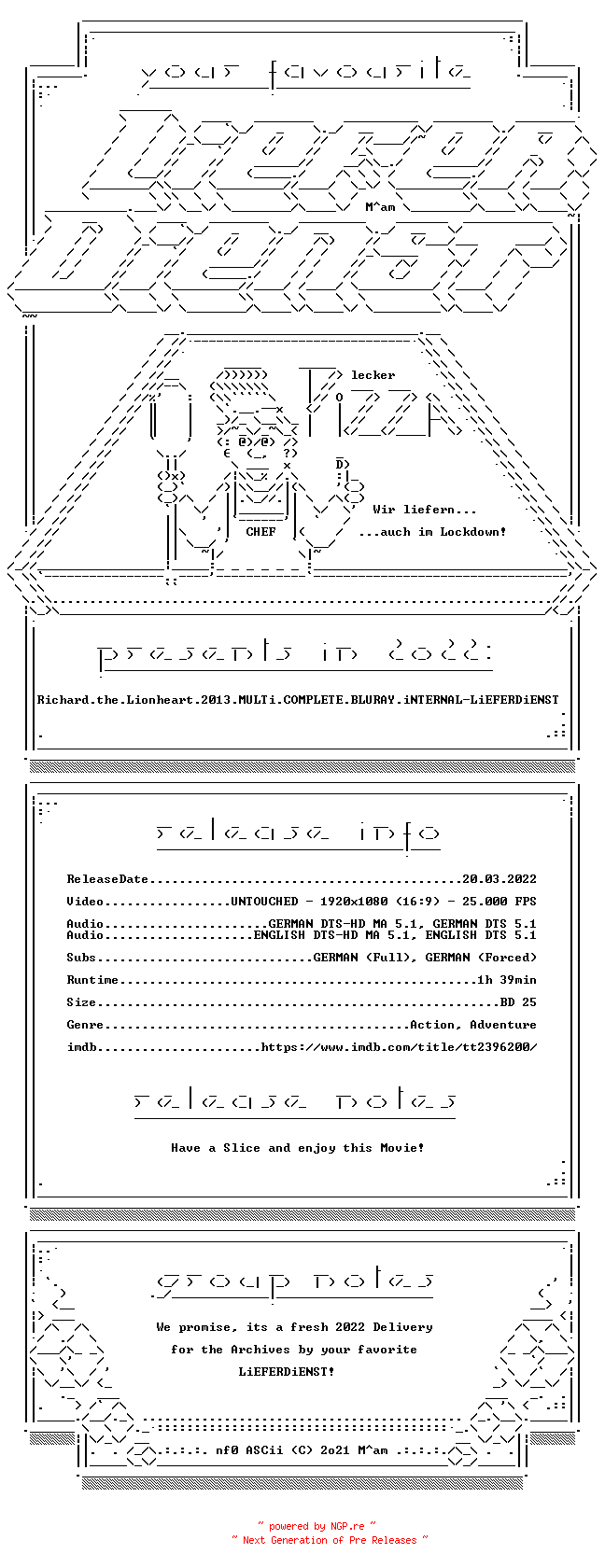 NFO for the release Richard.the.Lionheart.2013.MULTi.COMPLETE.BLURAY.iNTERNAL-LiEFERDiENST by LiEFERDiENST