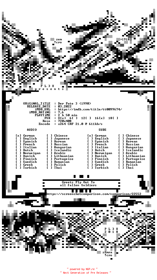 NFO for the release Der.Pate.3.German.1990.REMASTERED.AC3.BDRip.x264-PL3X by PL3X