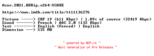 NFO for the release Azor.2021.BDRip.x264-SCARE by SCARE