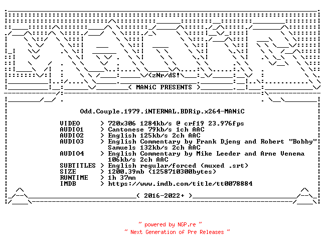 NFO for the release Odd.Couple.1979.iNTERNAL.BDRip.x264-MANiC by MANiC
