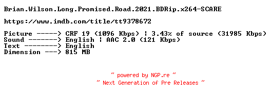 NFO for the release Brian.Wilson.Long.Promised.Road.2021.BDRip.x264-SCARE by SCARE