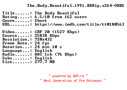 NFO for the release The.Body.Beautiful.1991.BDRip.x264-ORBS by ORBS