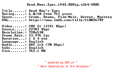 NFO for the release Dead.Mans.Eyes.1944.BDRip.x264-ORBS by ORBS