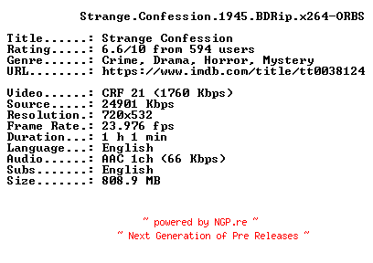 NFO for the release Strange.Confession.1945.BDRip.x264-ORBS by ORBS