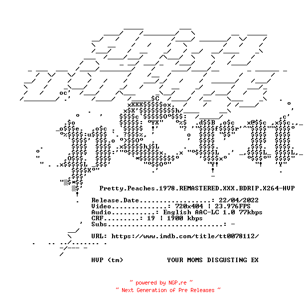 NFO for the release Pretty.Peaches.1978.REMASTERED.XXX.BDRIP.X264-HVP by HVP