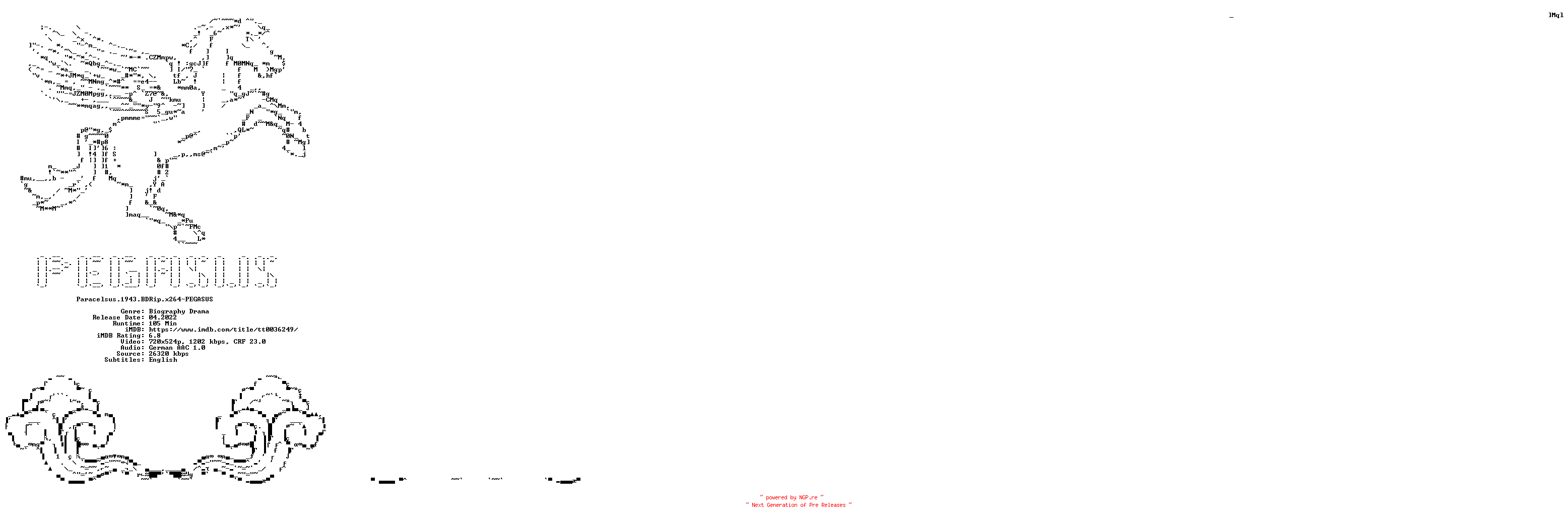 NFO for the release Paracelsus.1943.BDRip.x264-PEGASUS by PEGASUS