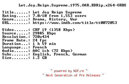 NFO for the release Let.Joy.Reign.Supreme.1975.OAR.BDRip.x264-ORBS by ORBS