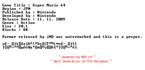 NFO for the release Super.Mario.64.VC.N64.JPN.PROPER.Wii-PLAY-SKiLL by SKiLL