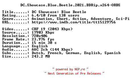NFO for the release DC.Showcase.Blue.Beetle.2021.BDRip.x264-ORBS by ORBS