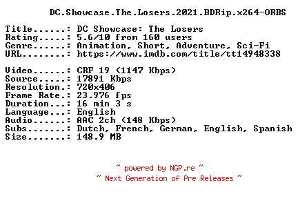 NFO for the release DC.Showcase.The.Losers.2021.BDRip.x264-ORBS by ORBS