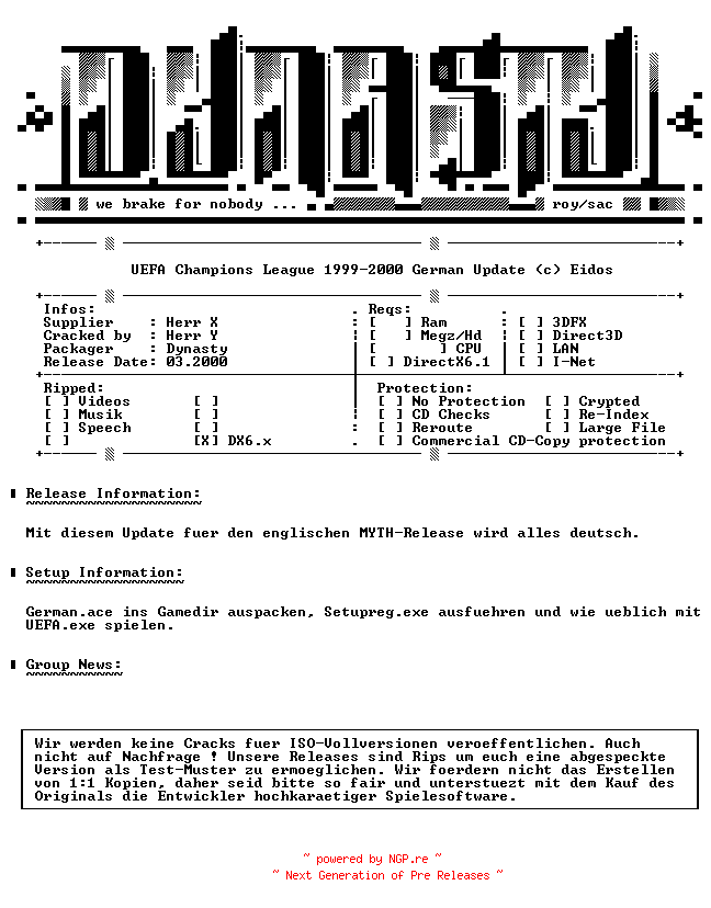 NFO for the release UEFA_Champions_League_1999-2000_GERMAN_Update-DYNASTY by DYNASTY