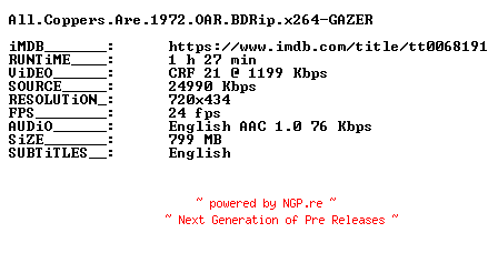 NFO for the release All.Coppers.Are.1972.OAR.BDRip.x264-GAZER by GAZER