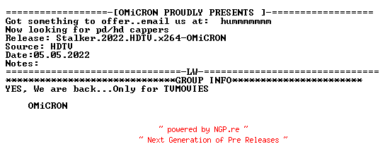 NFO for the release Stalker.2022.HDTV.x264-OMiCRON by OMiCRON